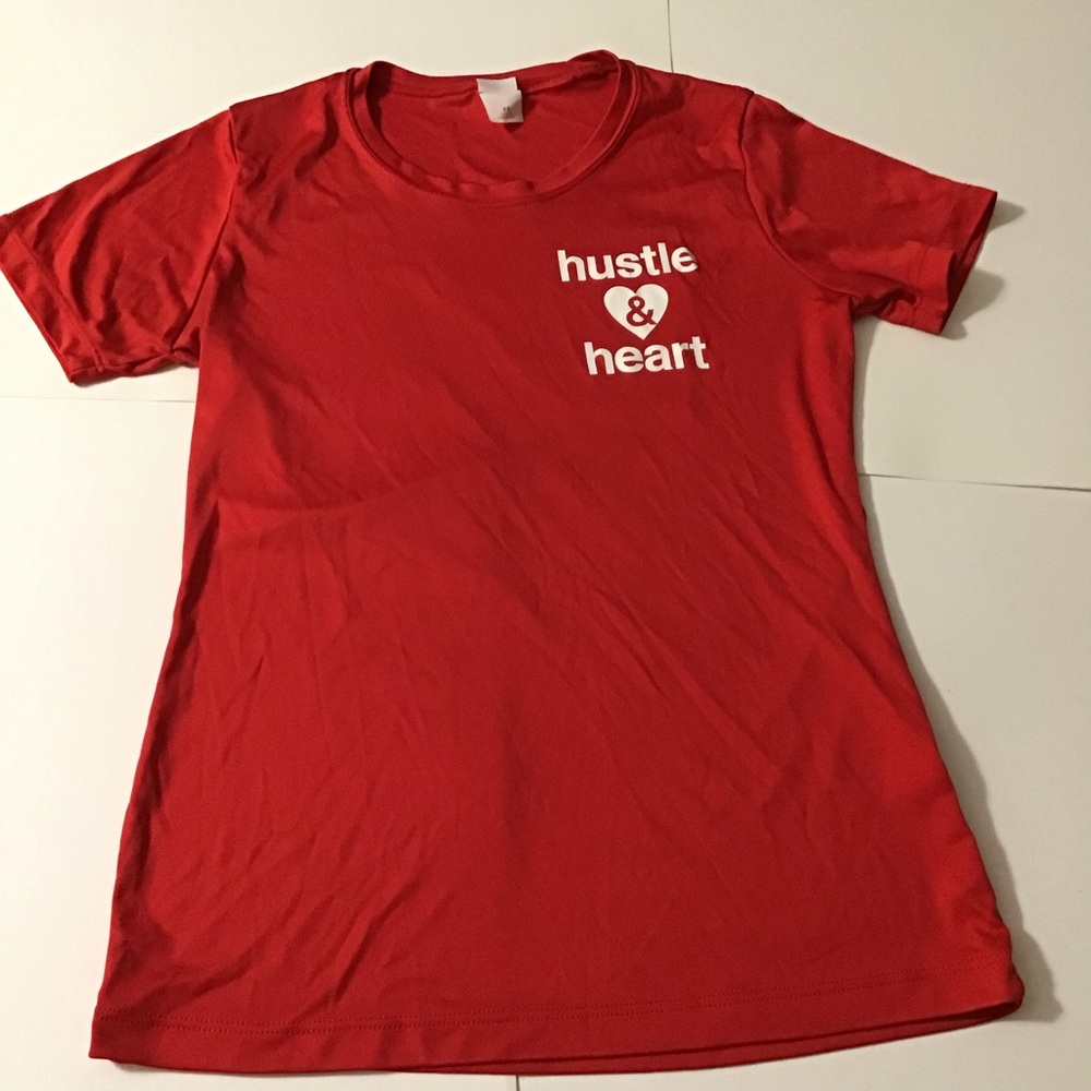 Her Tribe Athletics T Shirt Women XS Hustle Heart Red White Sport-tek Activewear